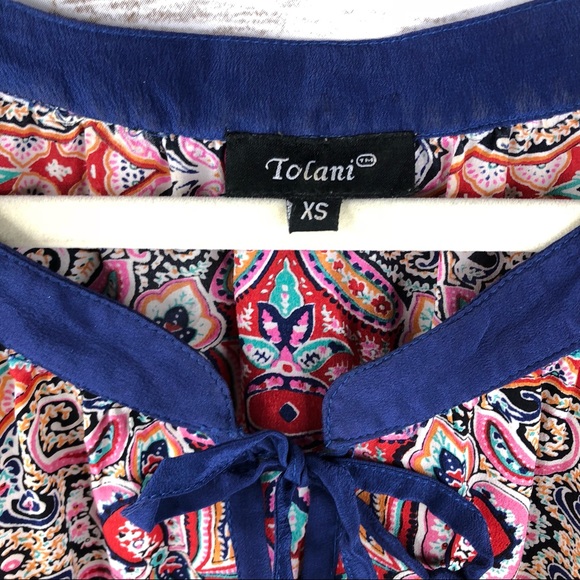 Tolani floral patchwork paisley silk boho top - Picture 4 of 8